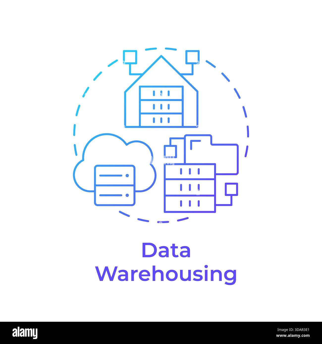 Data warehousing blue gradient concept icon Stock Vector