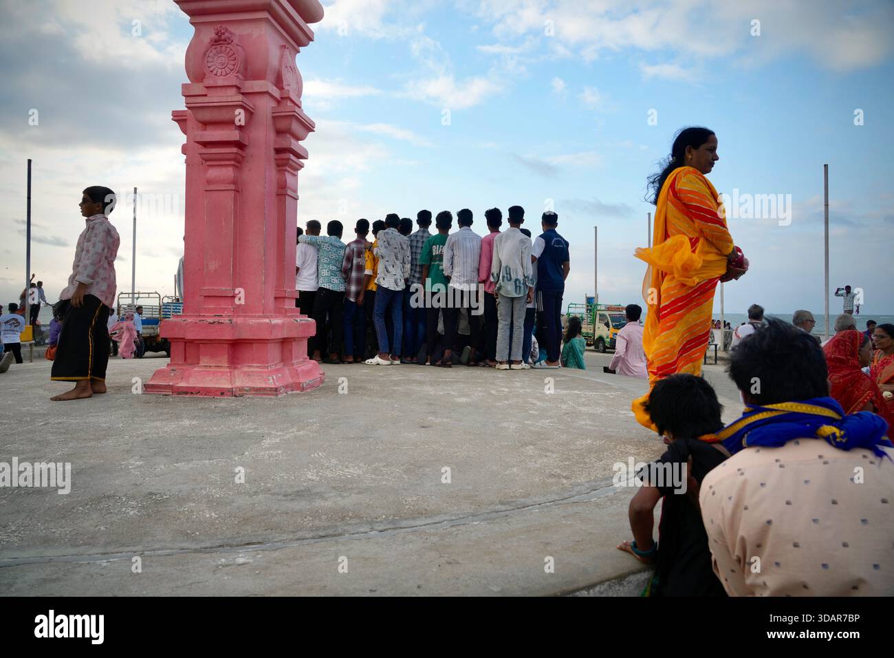 Visitors relax at Ram Setu or Adam's bridge in Arichal Munai, at the ...