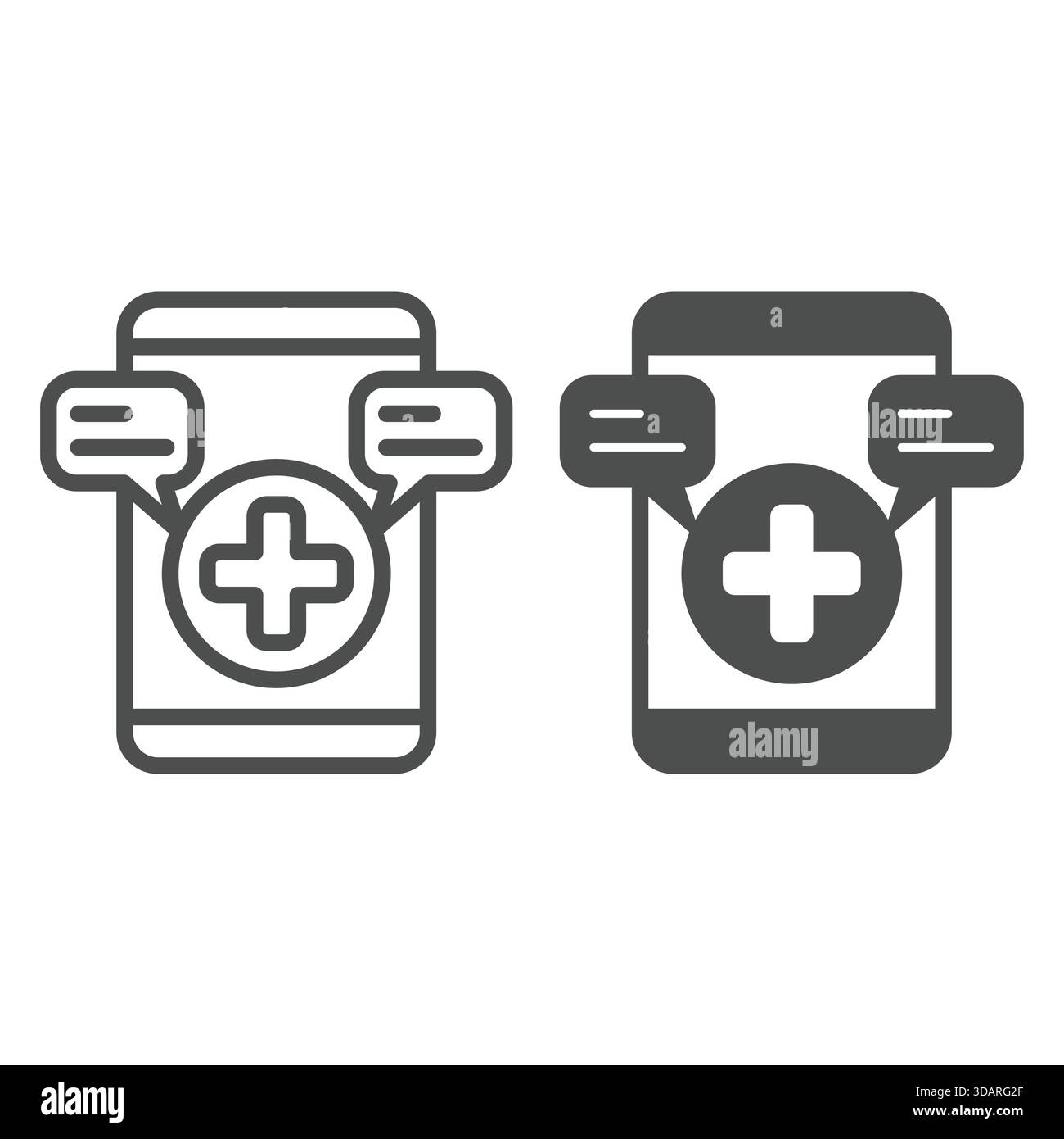 Smartphone with medical message line and solid icon, emergency service ...