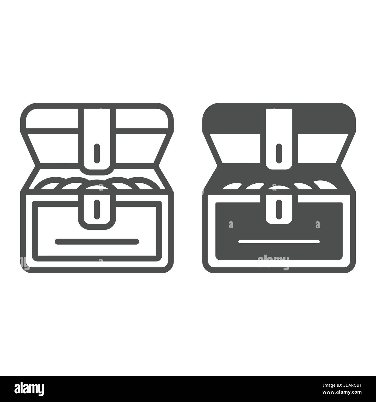Coins chest box line and solid icon, ancient treasure concept. Vector ...