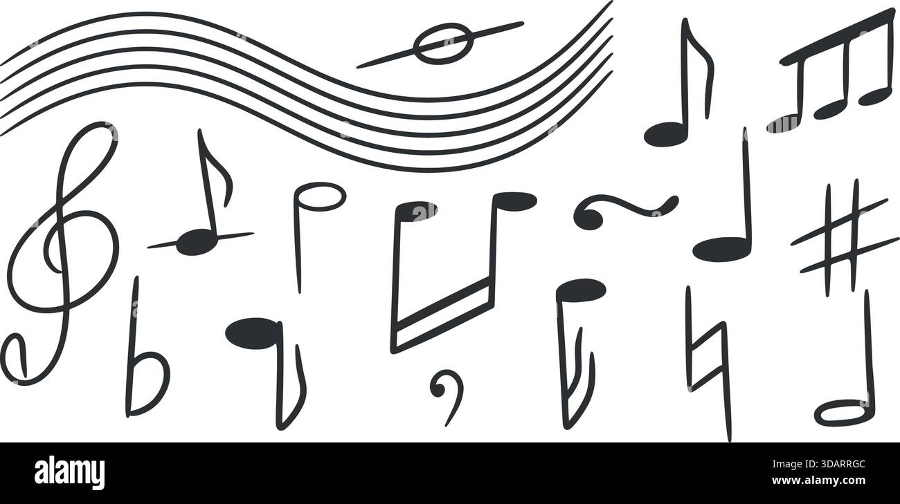 Musical notes and symbols hand drawn set. Ink icons of elements for ...