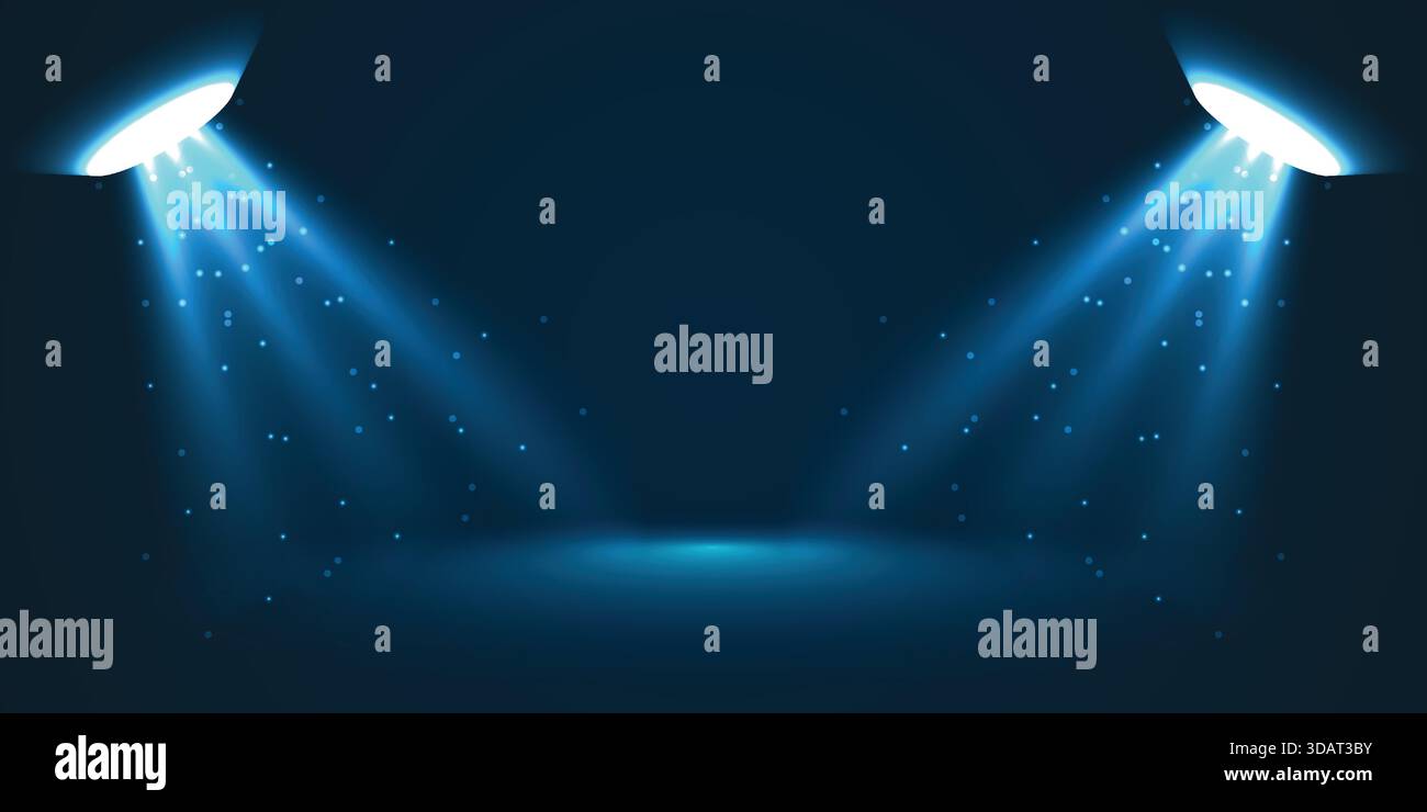 Cyan Triple Spotlight Light Beam Scene Stock Vector