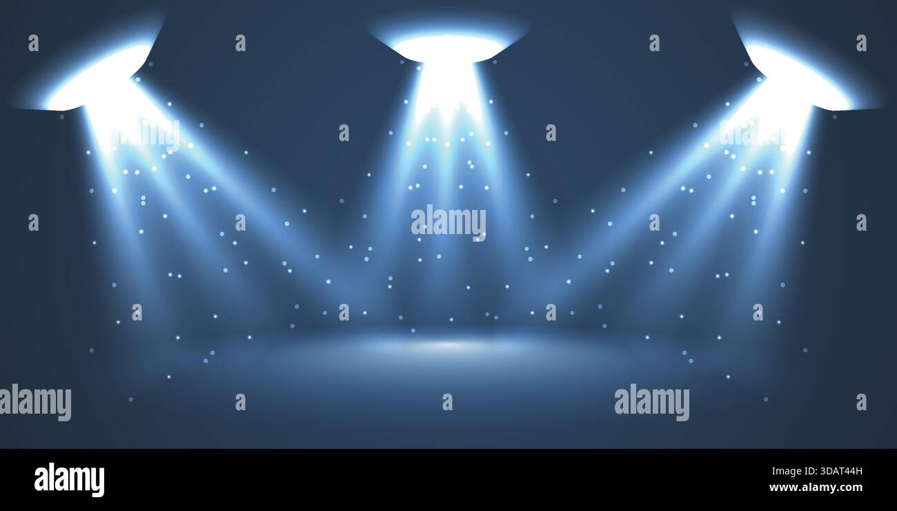 Aqua Blue Triple Spotlight Beam Scene Stock Vector
