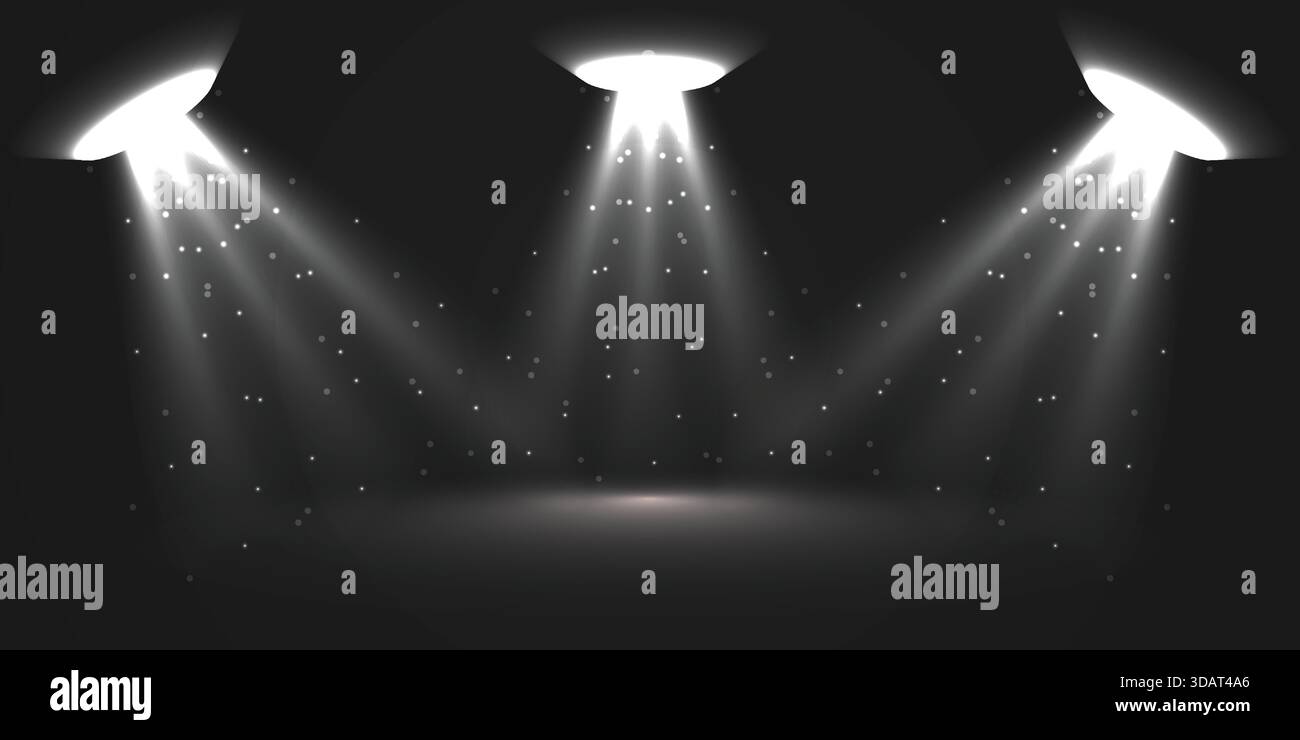 White Triple Spotlight Light Beam Background Stock Vector