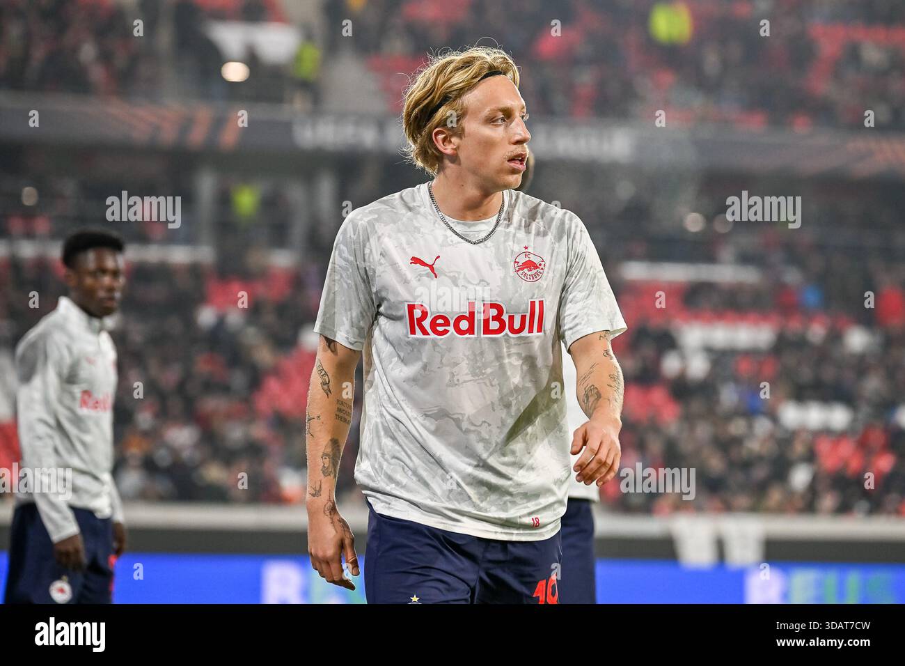 Mads Bidstrup (FC Red Bull Salzburg, #18) before the game during warm ...