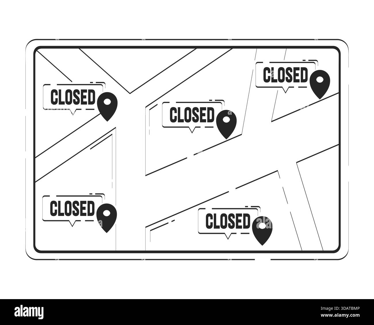 Digital map with multiple closed business locations doodle linear object Stock Vector
