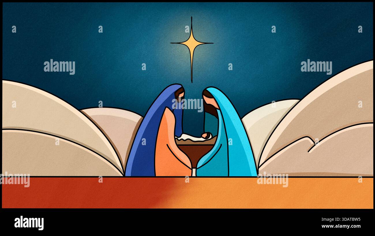 Minimalist illustration representing Nativity scene in Bethlehem ...