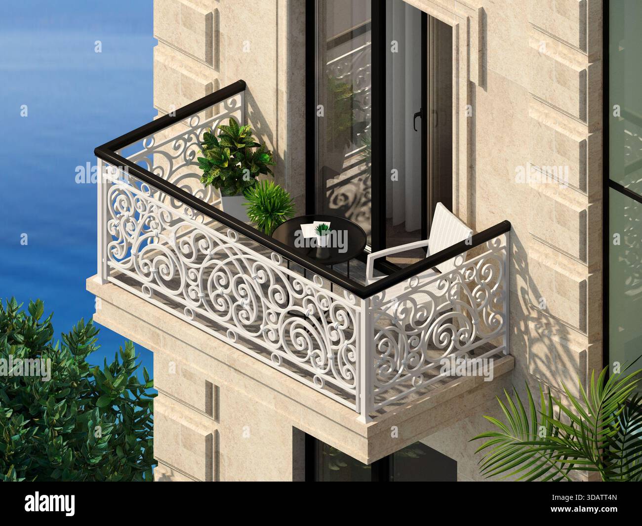Classic balcony with forged railings Stock Photo - Alamy