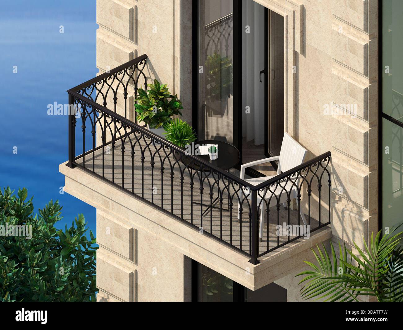 Classic balcony with forged railings Stock Photo - Alamy