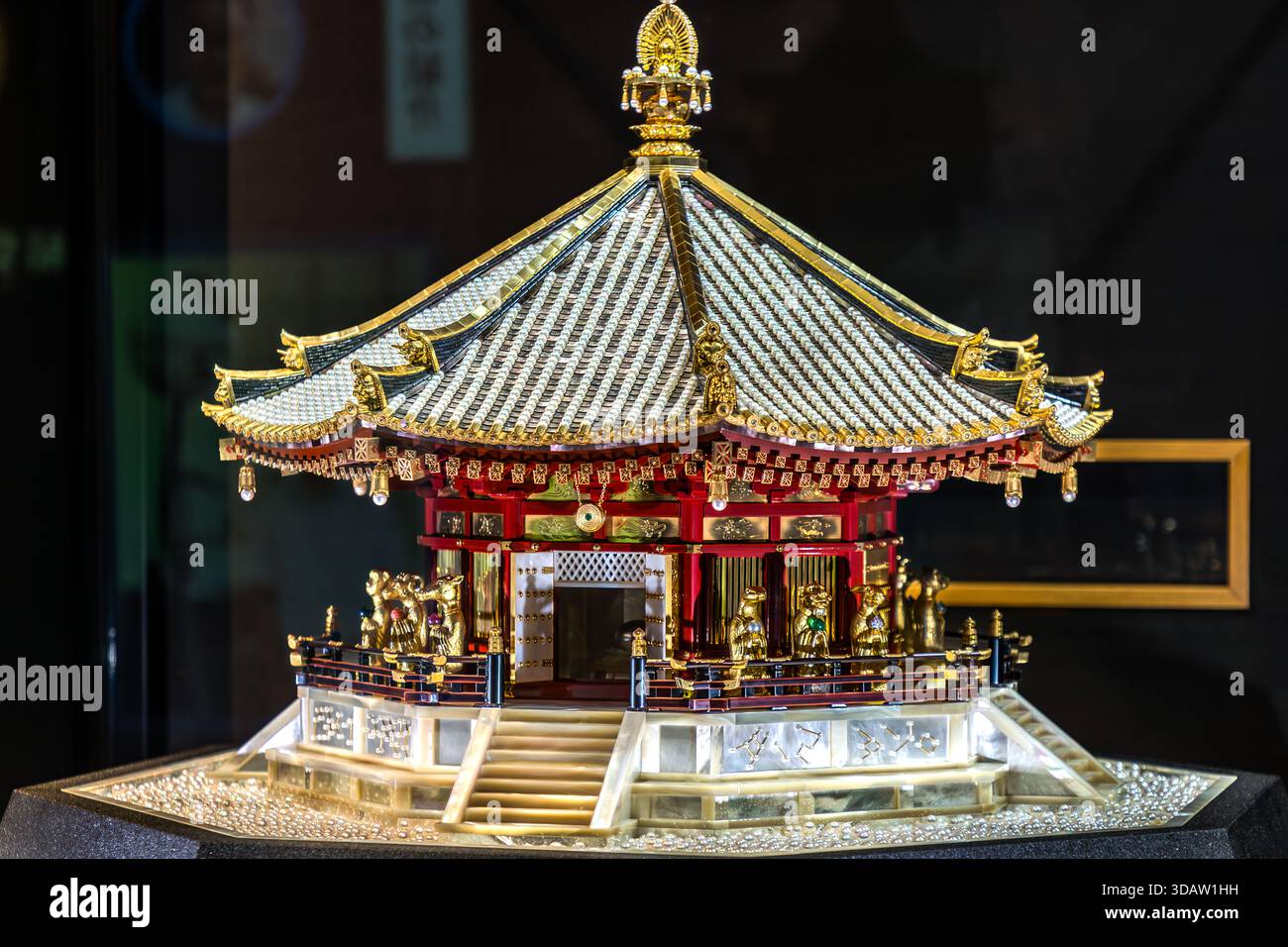 A pearl masterpiece at the Mikimoto Museum: Yumedo was designed in 1993, modelled on the original Yumedono at Horyu-ji Temple in Nara. It was created to mark the 100th anniversary of pearl farming. Toba, Mie, Japan Stock Photo