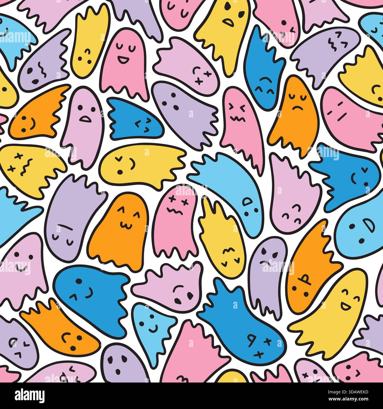 Colorful ghosts seamless pattern. Vector illustration flat design background. Stock Vector