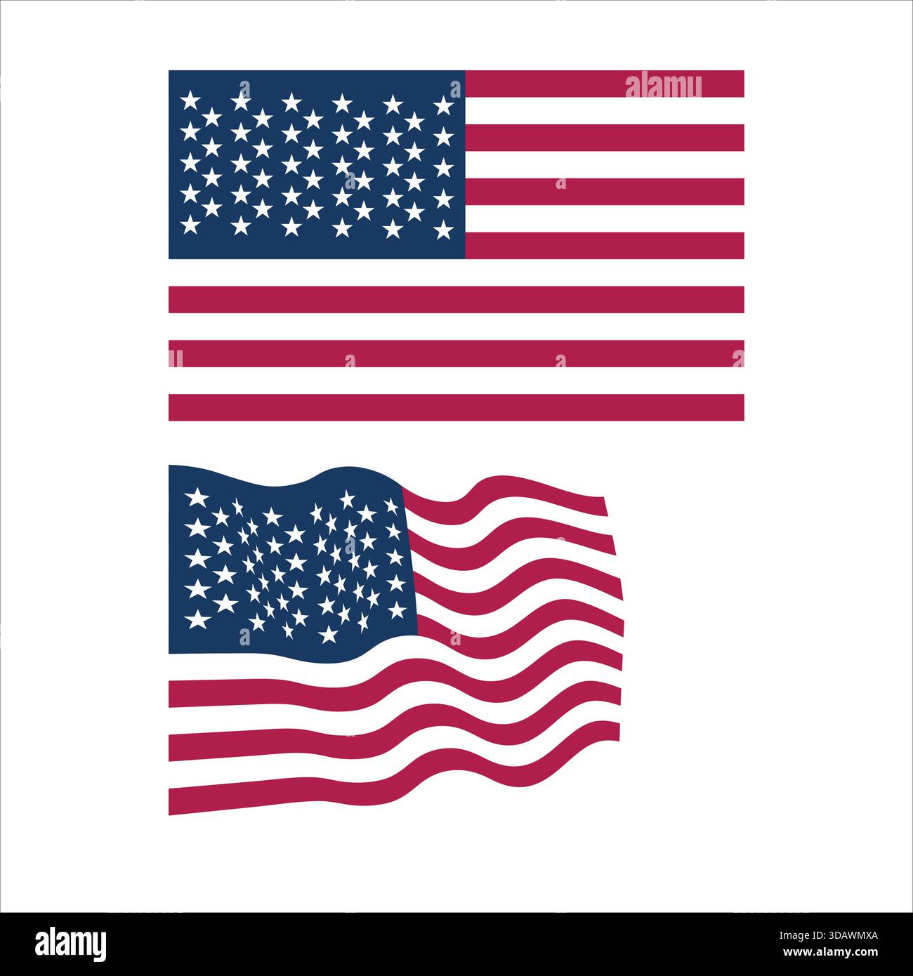 American flag design showing both flat and waving representations on a ...