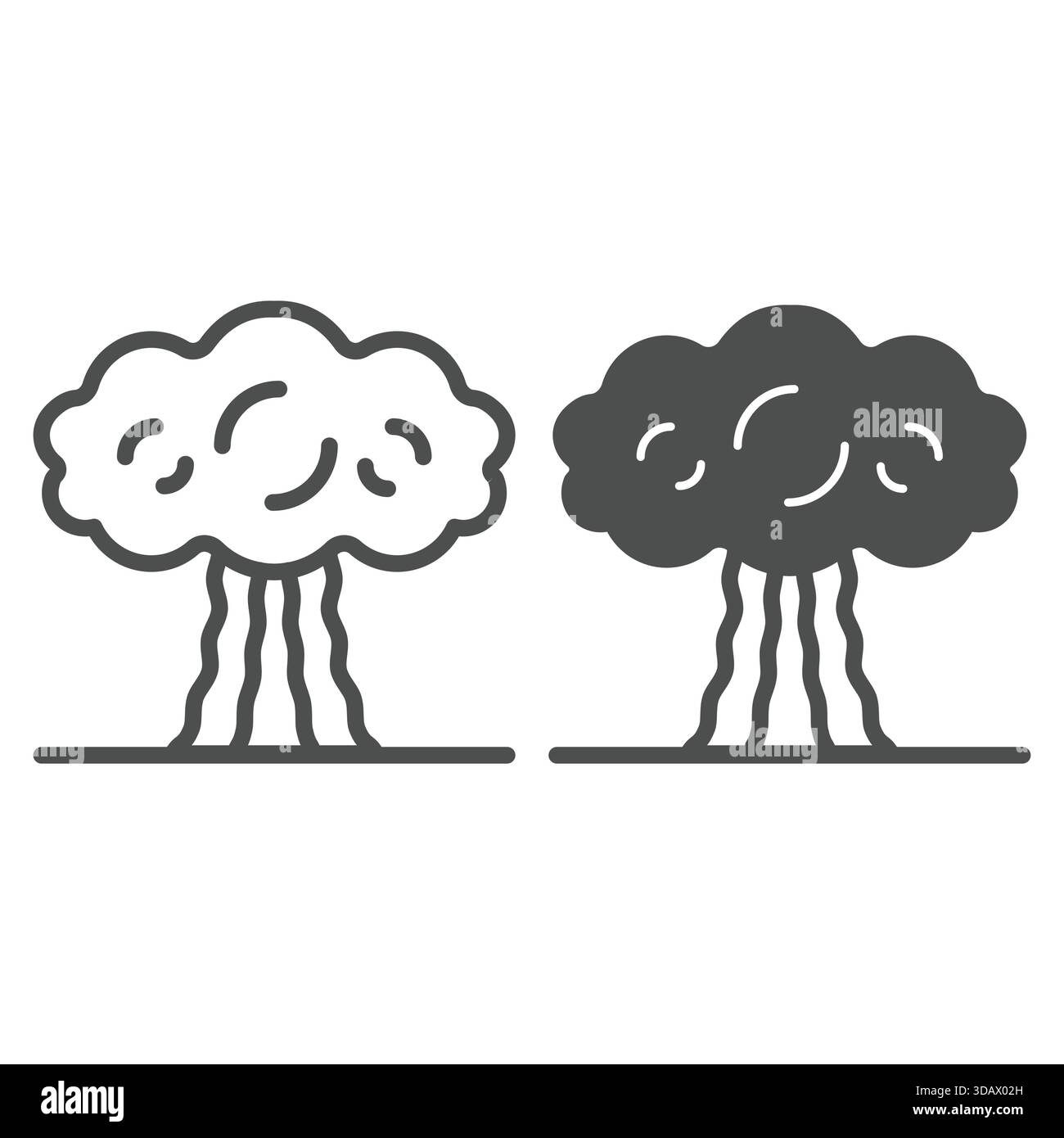 Explosion of nuclear bomb line and solid icon, atomic energy concept ...
