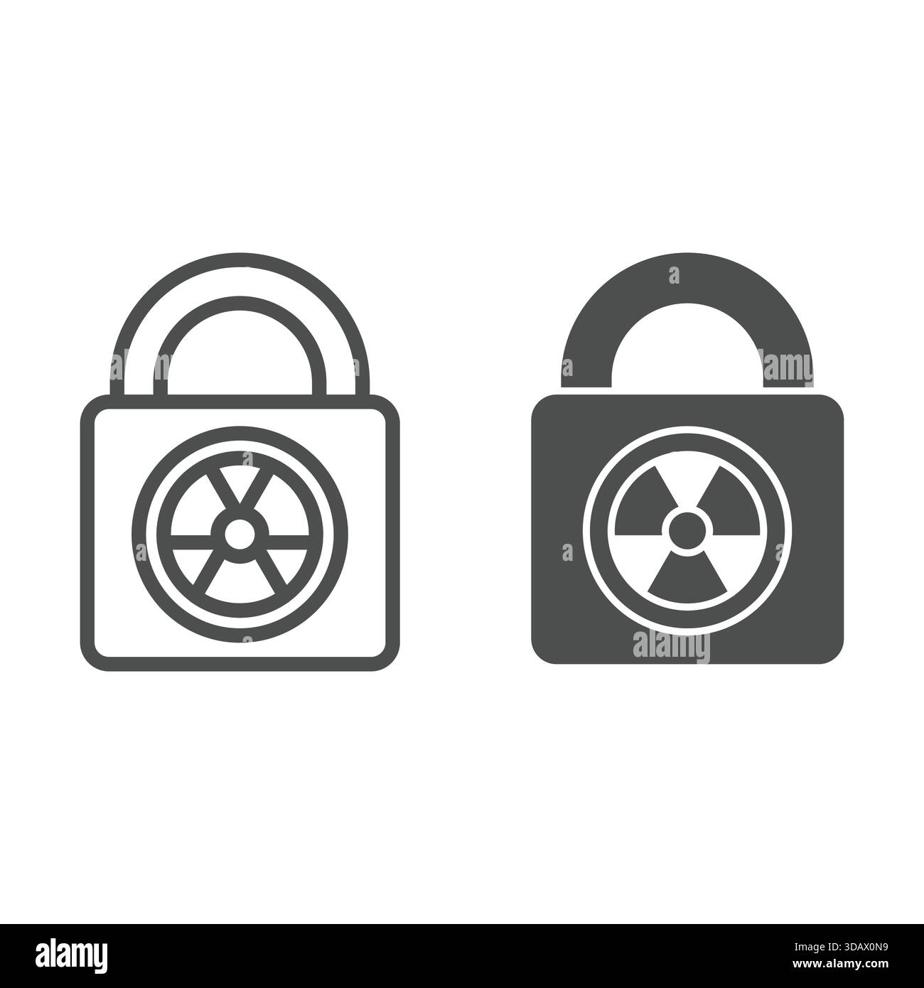 Lock with radiation seal line and solid icon, atomic energy concept ...