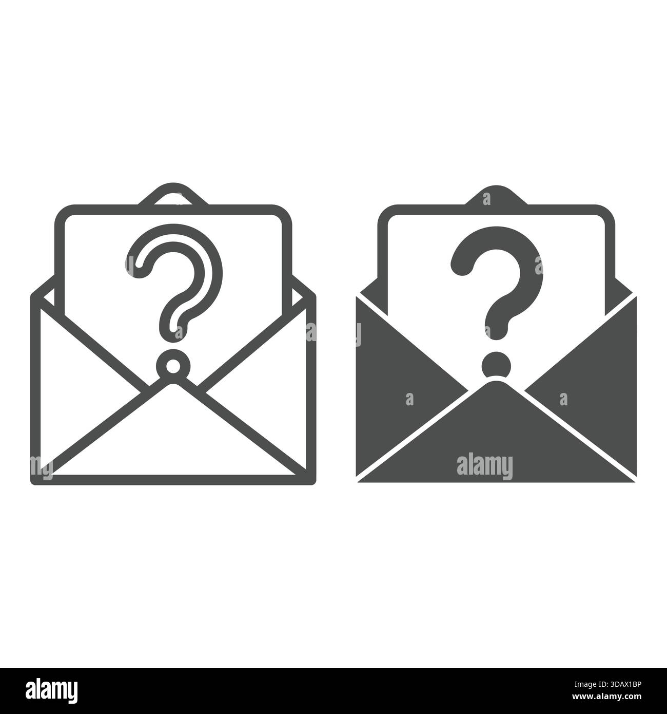 Letter with question mark in envelope line and solid icon, postage ...