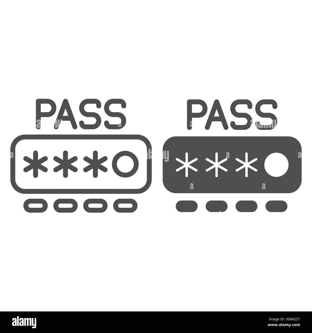 Entering secure password line and solid icon, hacker attacks concept. Vector graphics. Password input form sign on white background, outline style ico Stock Vector