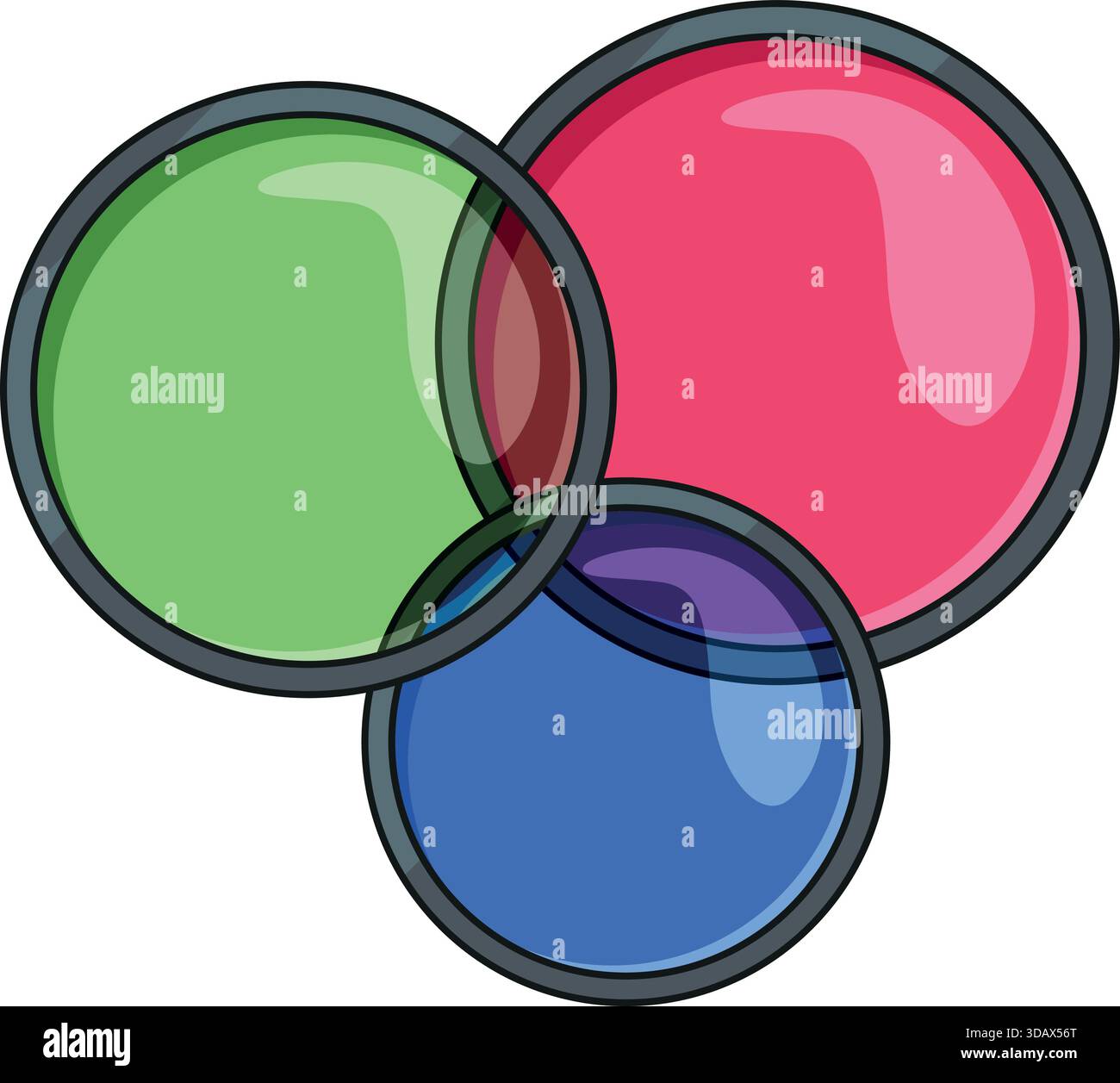Three colored circles with a blue one in the middle Stock Vector