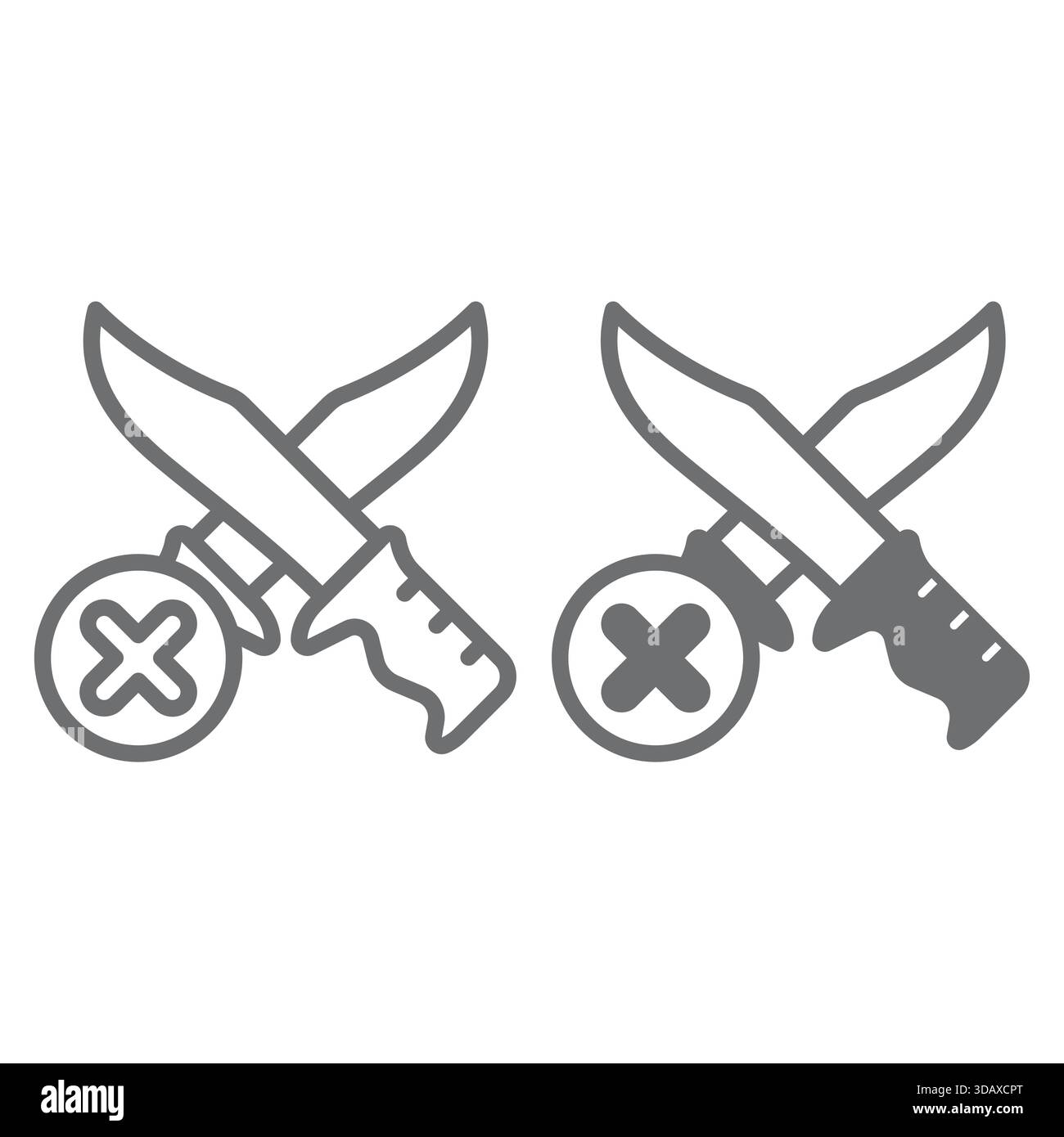 Knife fight ban line and solid icon, prohibited items concept. Vector ...
