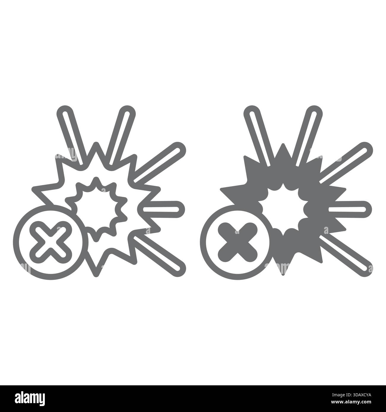 Explosion flash ban line and solid icon, prohibited items concept ...