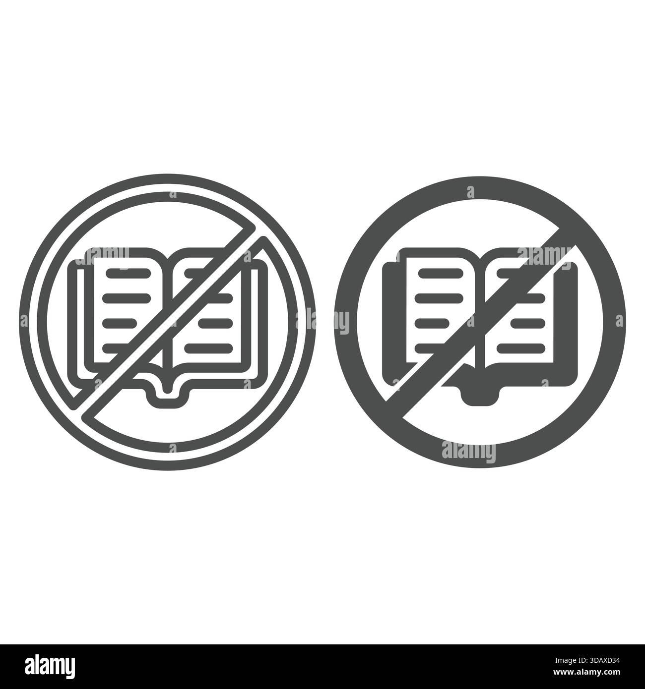 Open textbook ban line and solid icon, prohibited elements concept ...