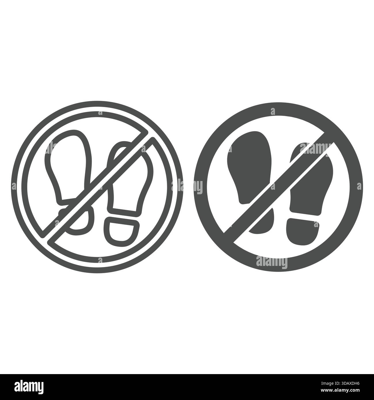 Human footprint tracing ban line and solid icon, prohibited items ...