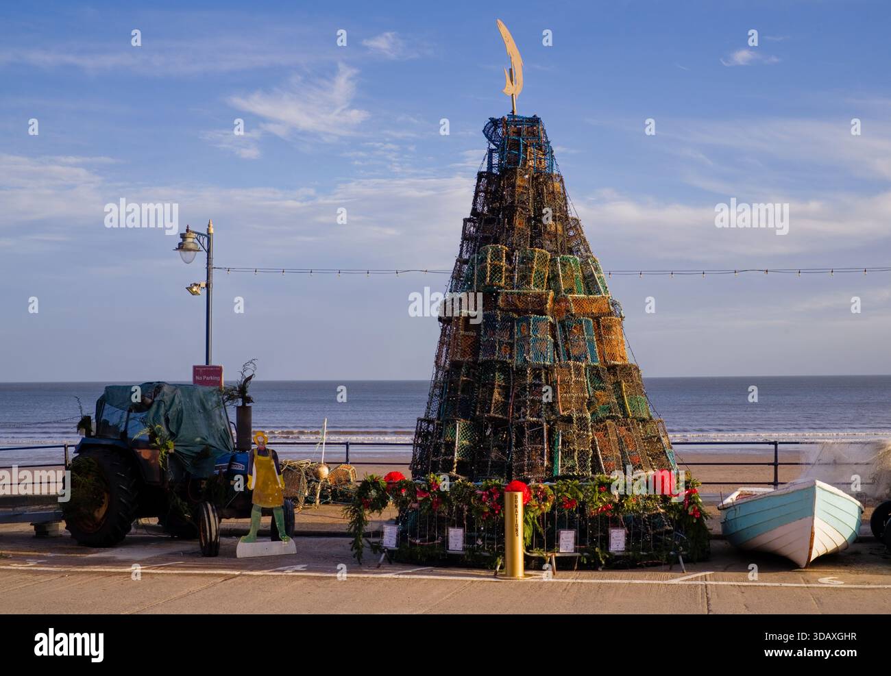 The annual Filey christmas tree made from lobster pots on the Coble ...