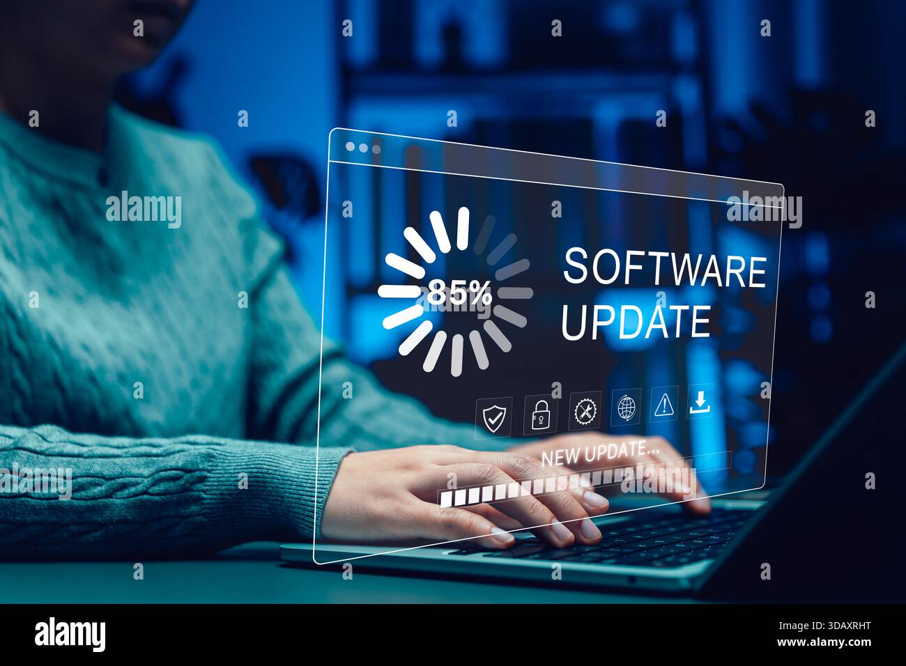 Software update or operating system, update software application upgrade technology concept. updating progress bar, installing app patch, new version Stock Photo