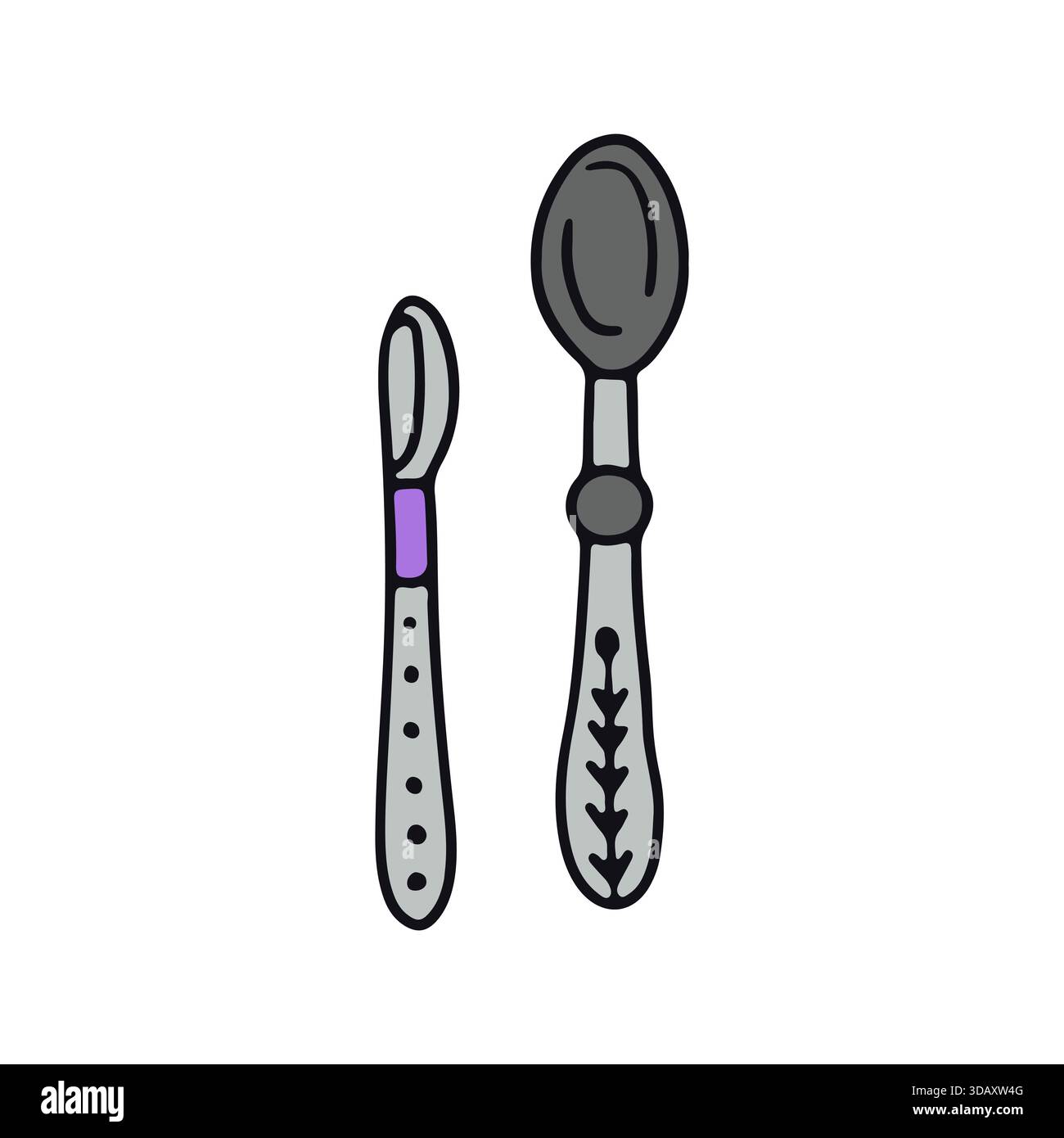 Hand drawn cute doodle teaspoon or tablespoon set vector illustration Stock Vector