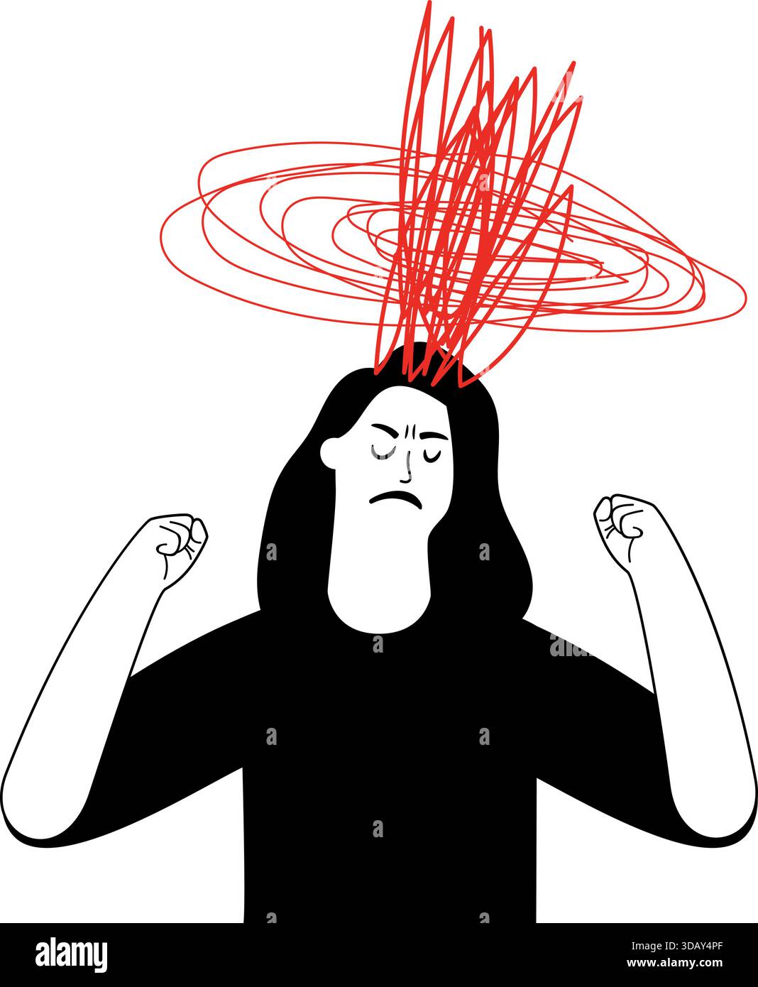Problematic Perosn Drawing Angry stressed woman. Mental problem person in rage isolated on white ...