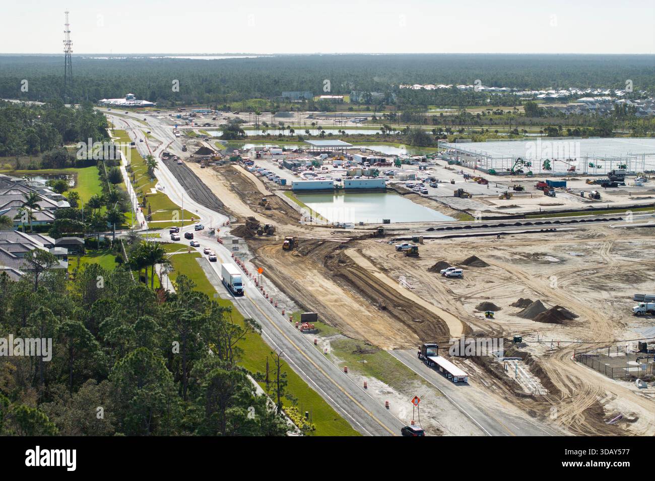 Us Highway Development Industrial roadworks. Wide American highway under construction ...