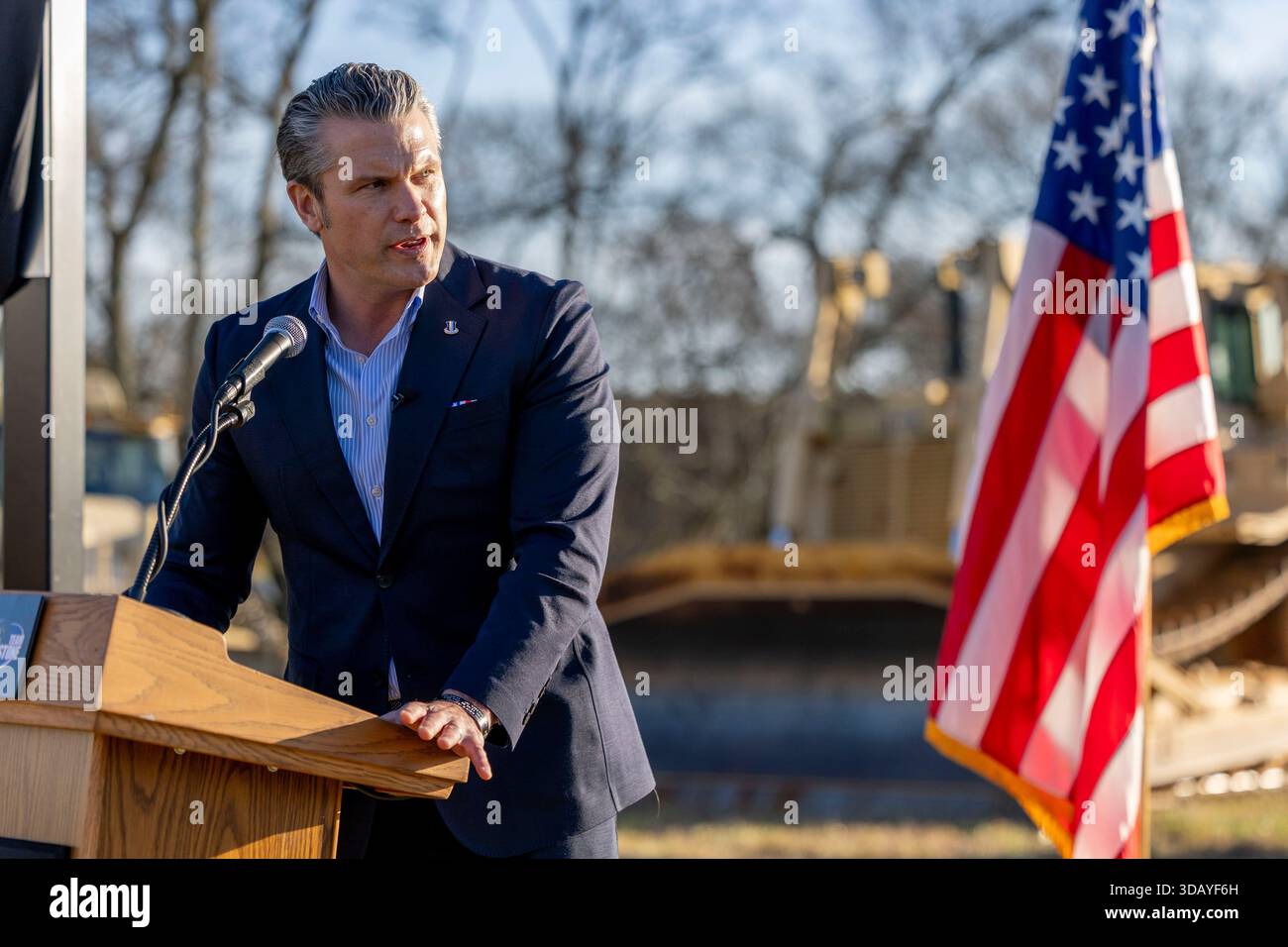 Defense Secretary Pete Hegseth speaks during the unveiling of the sign