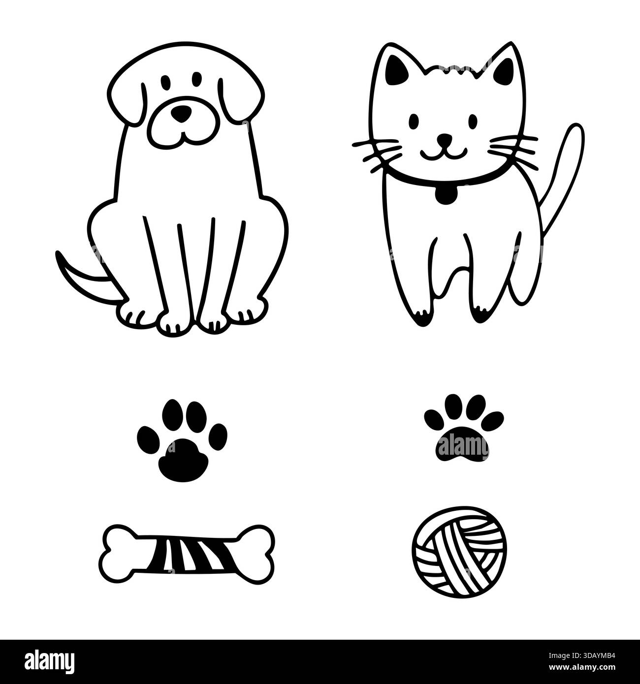 Hand drawn dog and cat set in outline doodle style. Vector collection ...
