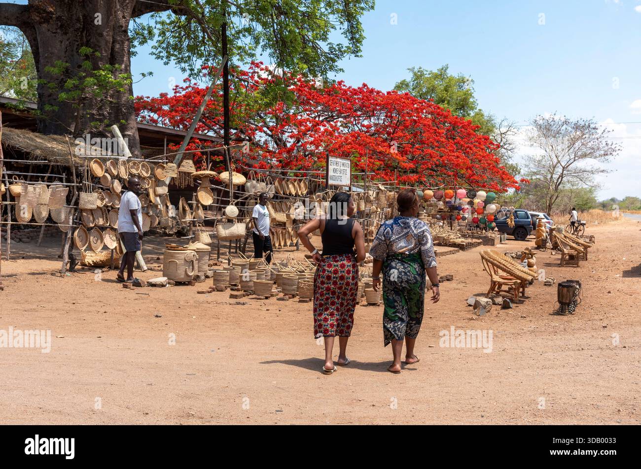Mangoghi Monkey Island Malawi.16.11.2025.  Female tourists  looking at handmade products for tourists in the Monkey Island region of southern Malawi. - Stock Image