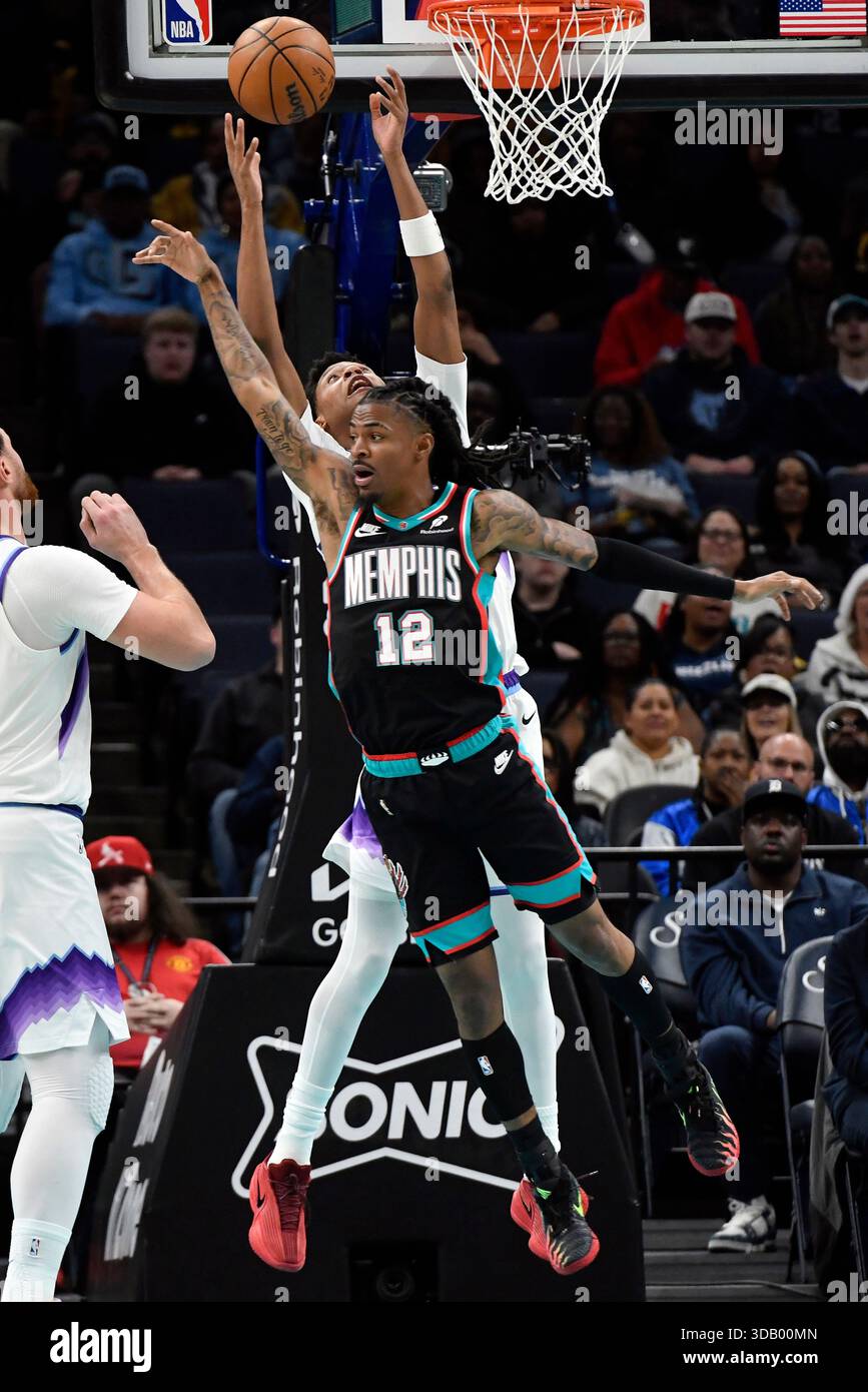 Memphis Grizzlies guard Ja Morant (12) and Utah Jazz guard Ace Bailey ...