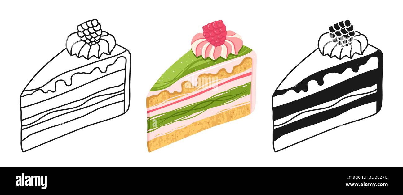 Piece of Cake with raspberry colorful dripping glaze texture symbol ...
