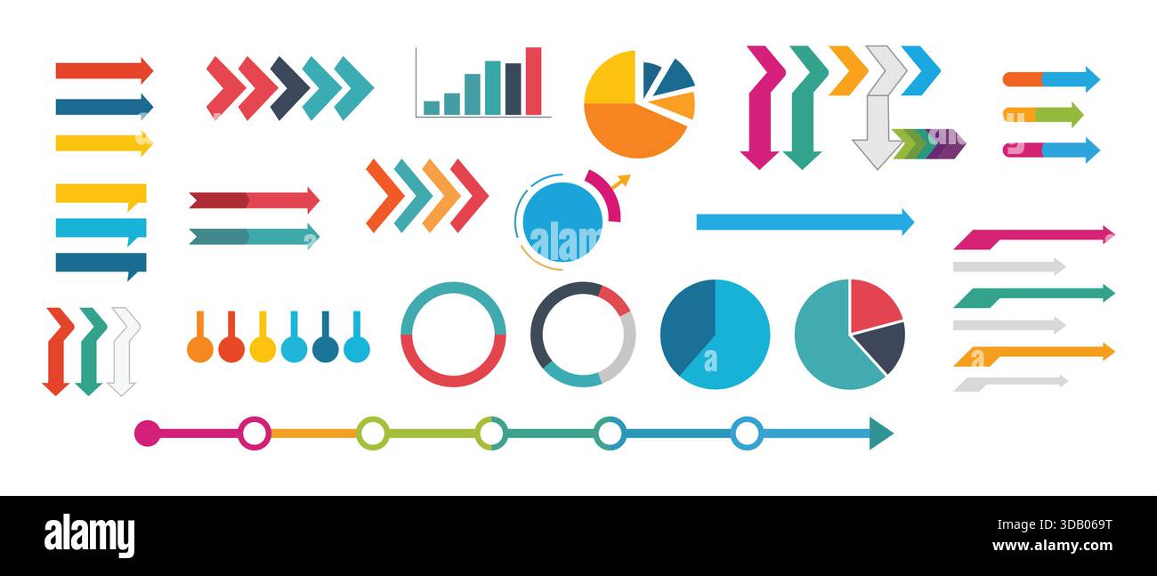 arrow and pie chart above increasing bar graph stock... Colorful Business Infographic and Finance Chart Symbol Set: Pie Charts ...