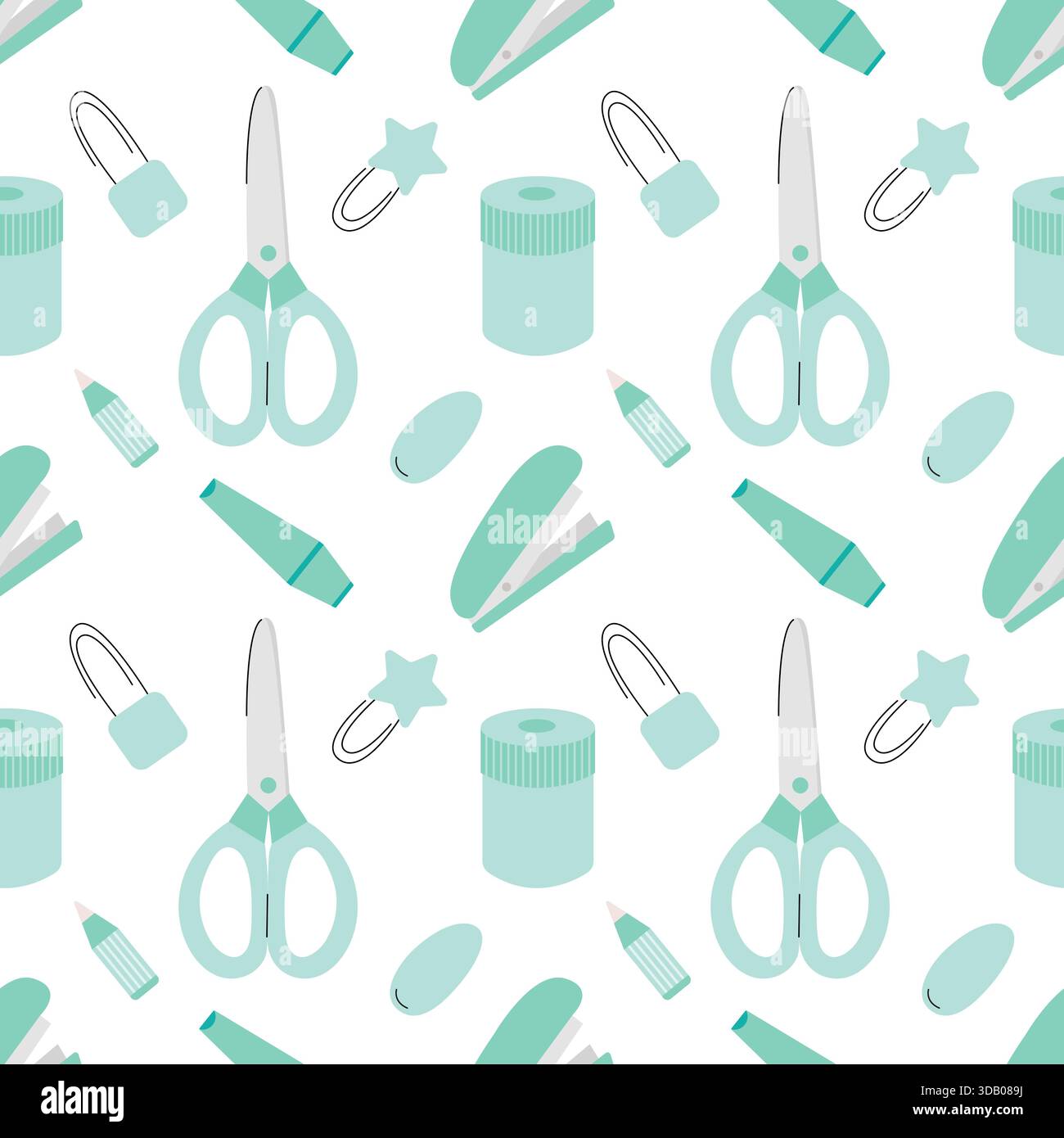 Stationery in turquoise color seamless pattern Stock Vector