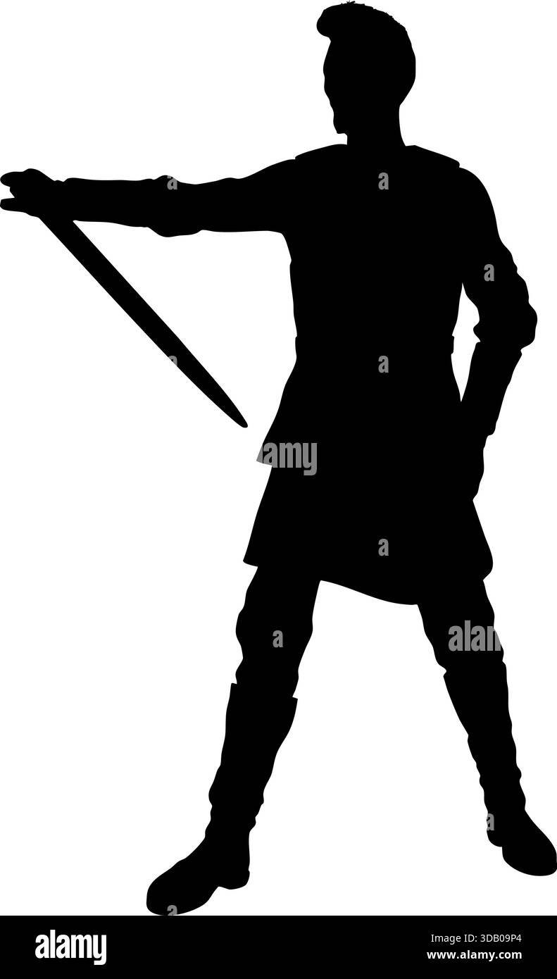 Black silhouette of a warrior holding a sword in hand, wearing armor like  clothing. Strong heroic stance emphasizes strength, courage, and battle  read Stock Vector Image \u0026 Art - Alamy, image size:791x1390