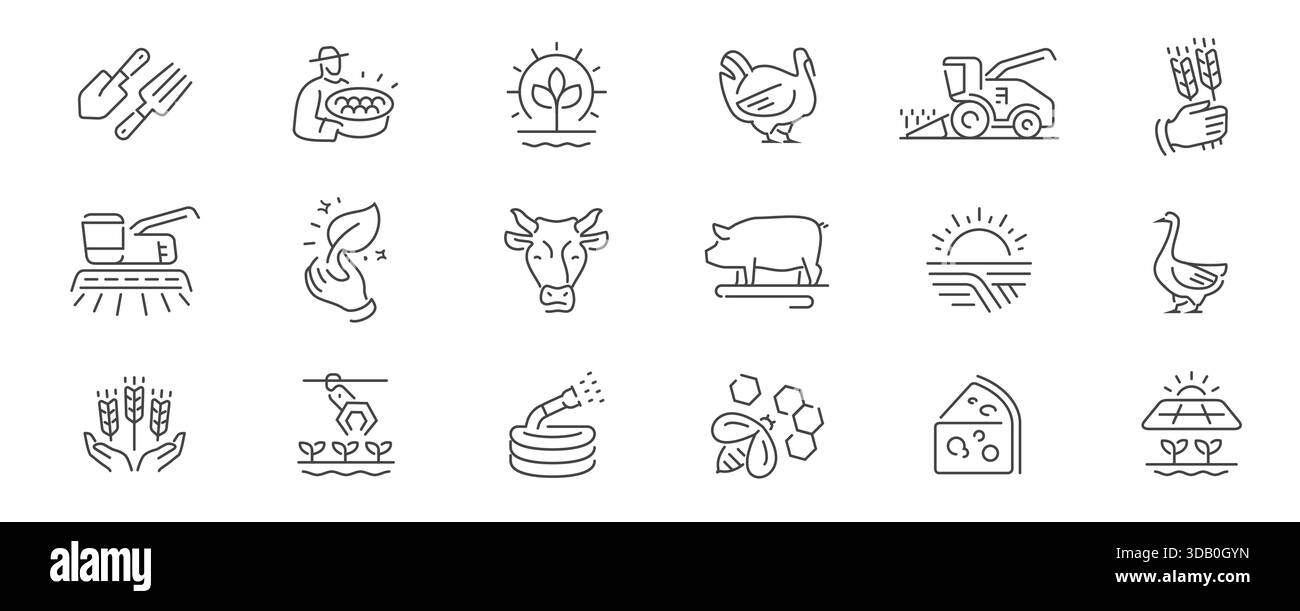 Farming line icons set. Agriculture farm industry concept vector ...