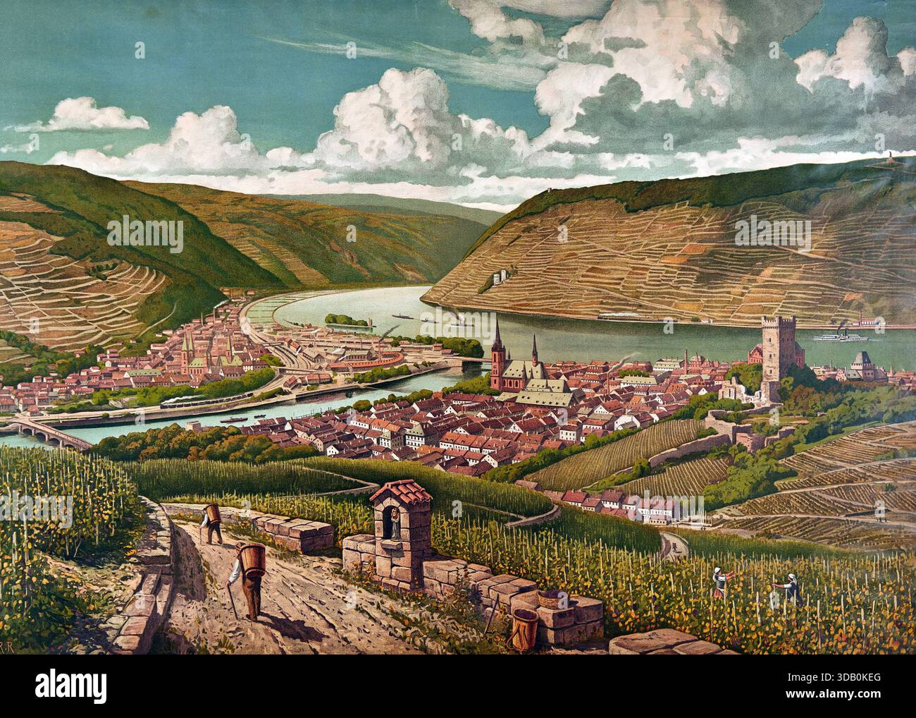Der Rheindurchbruch bei Bingen, Rheinland-Pfalz, Deutschland, authentische Reproduktion eines Schulwandbildes, historisch, um 1900 Stock Photo