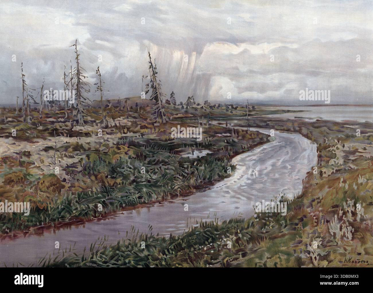 Tundralandschaft in Sibirien, Russland, authentische Reproduktion eines Schulwandbildes, historisch, um 1900 Stock Photo