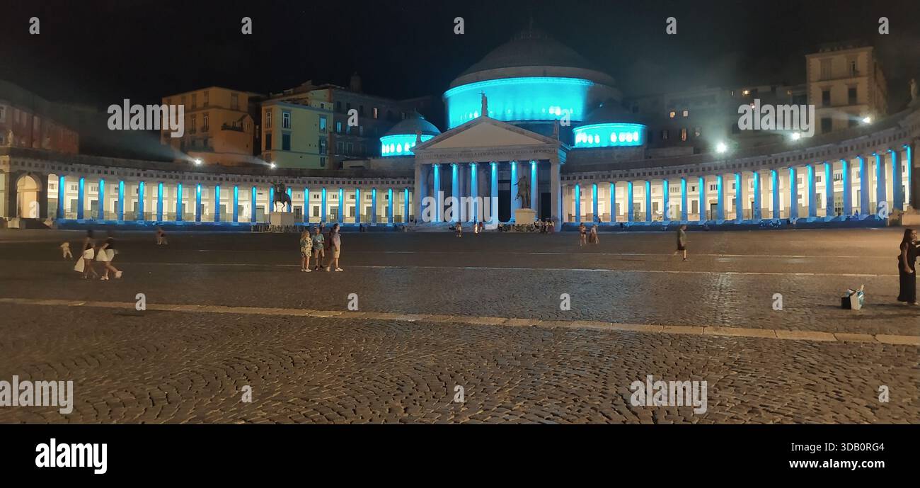 The famous Piazza del Plebiscito with the colonnade of the Church of San Francesco di Paola. The square is a venue for public events and concerts . - Stock Image