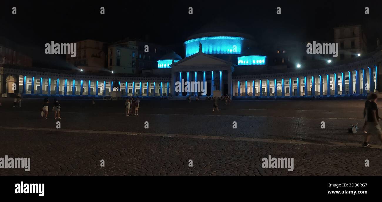 The famous Piazza del Plebiscito with the colonnade of the Church of San Francesco di Paola. The square is a venue for public events and concerts . - Stock Image