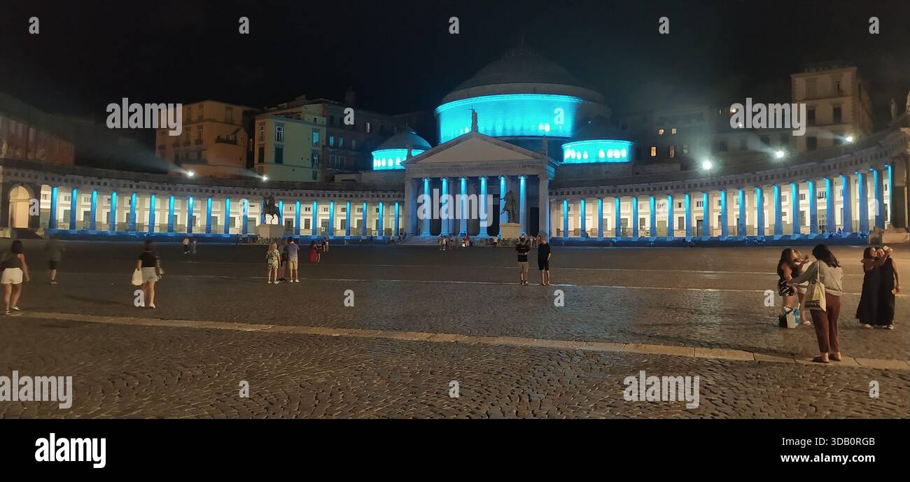 The famous Piazza del Plebiscito with the colonnade of the Church of San Francesco di Paola. The square is a venue for public events and concerts . - Stock Image
