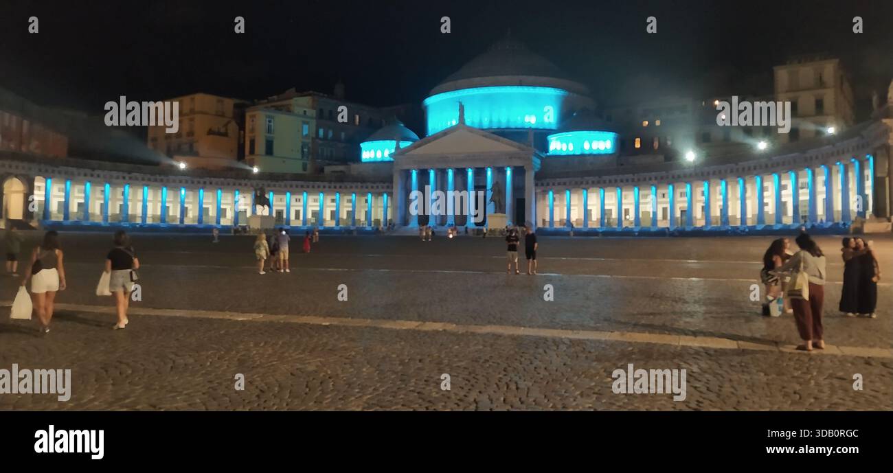 The famous Piazza del Plebiscito with the colonnade of the Church of San Francesco di Paola. The square is a venue for public events and concerts . - Stock Image
