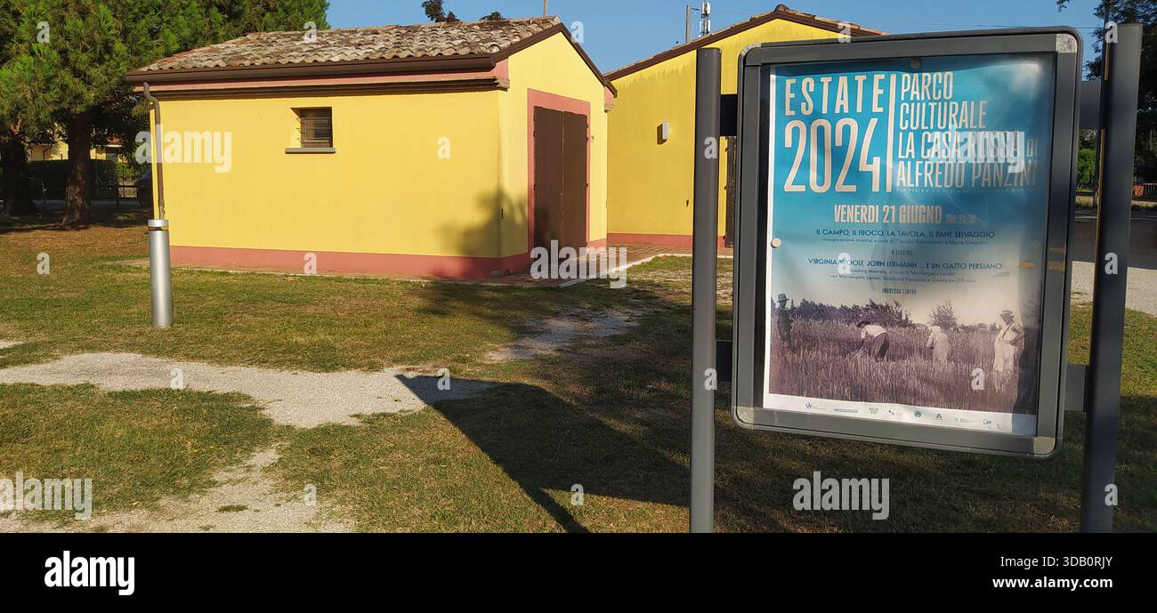 The large tree-lined park and a corner of Finotti near the famous Red House by the writer Alfredo Panzini - Stock Image