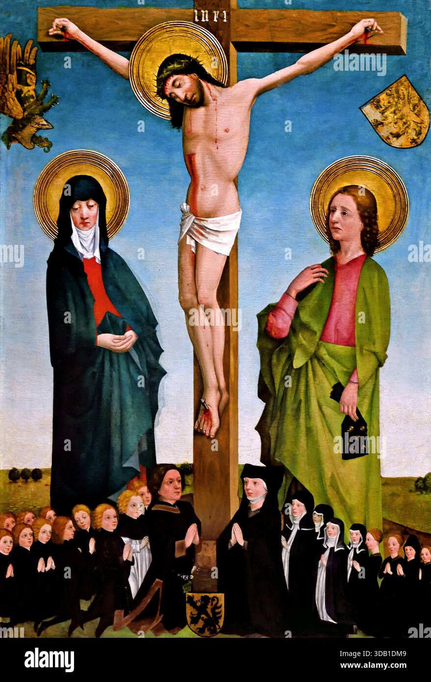 Christ on the cross between saints mary and john hi-res stock ...