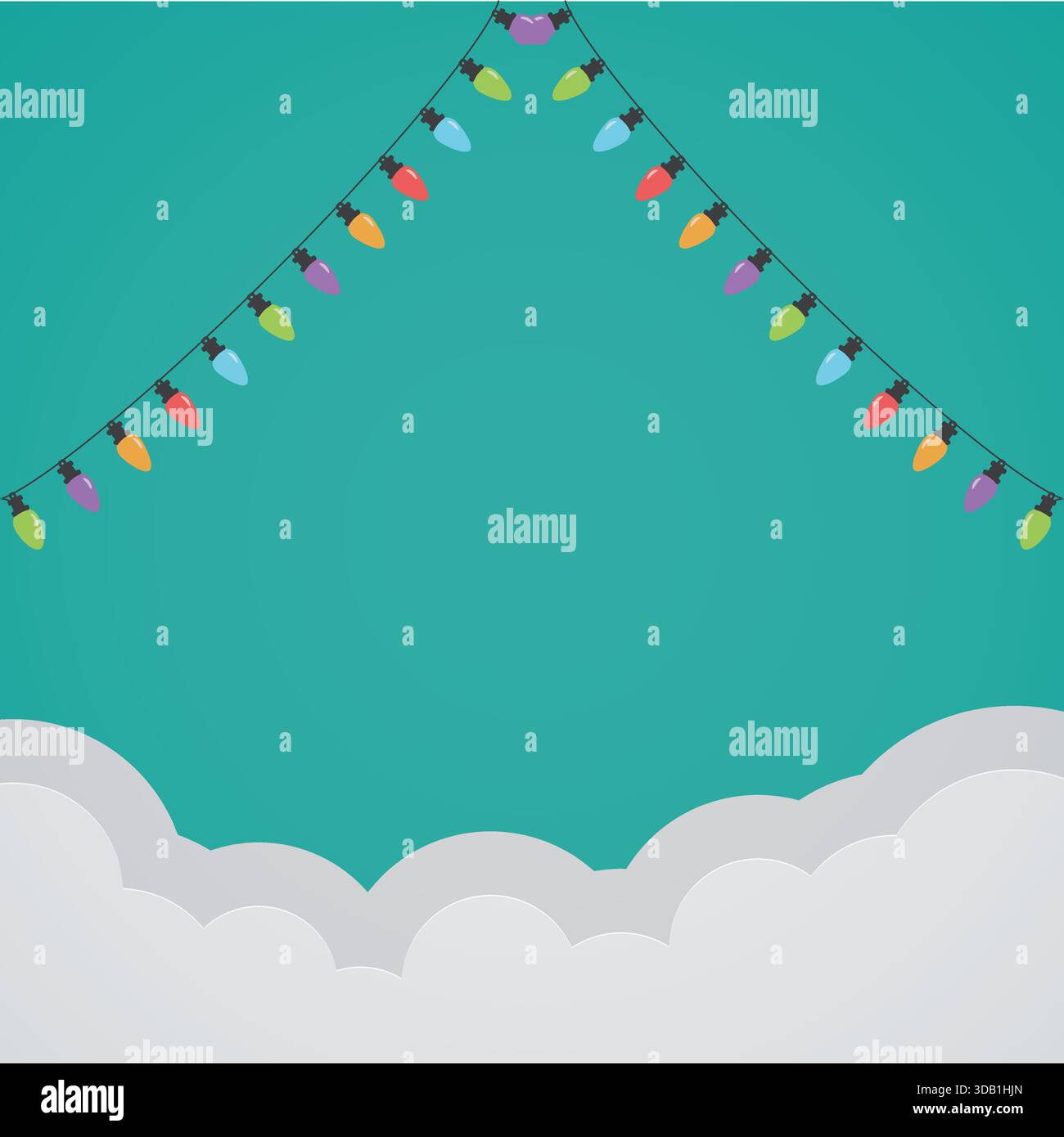 Colorful Christmas String Lights Background with Cloud Paper Cut Style Vector Stock Vector