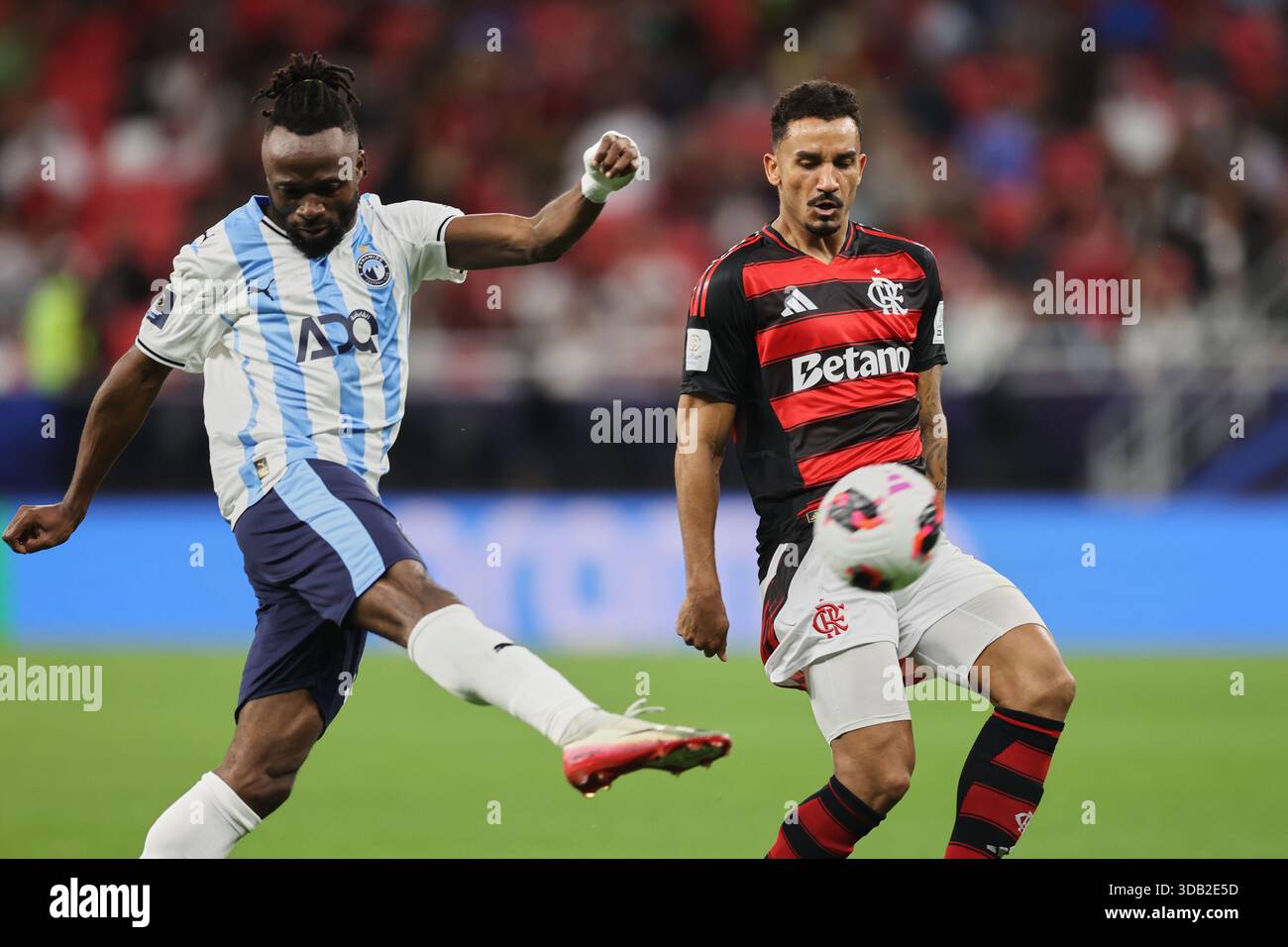 Pyramids' Fiston Mayele, left, attempts a shot at goal in front of ...