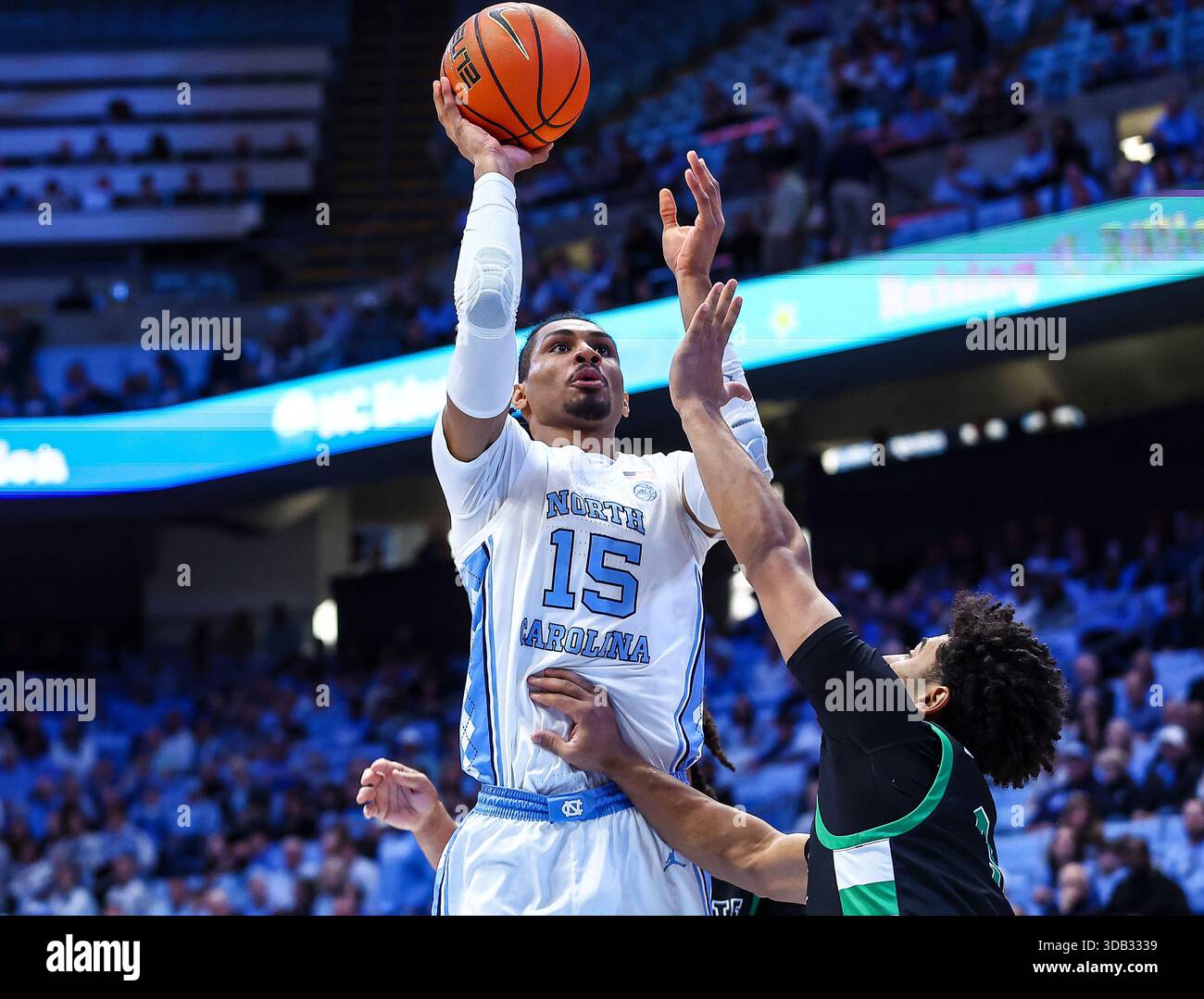 December 13, 2025: North Carolina forward Jarin Stevenson (15) takes ...